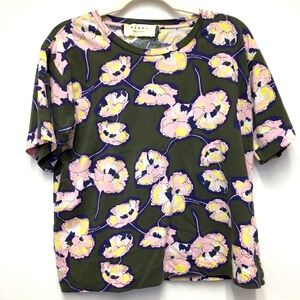 Marni Boxy Floral Crop T-Shirt EU 40 100% Cotton Green Pink Casual Stretch